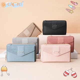 Cactu กระเป๋าสะพายข้าง หนัง Pu มีซิปคู่ สําหรับใส่เหรียญ โทรศัพท์มือถือ