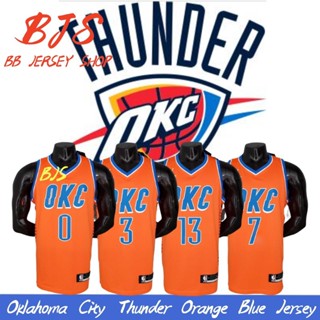 【BJS �� Oklahoma City Thunder หมายเลข 0westbrook เสื้อกีฬาบาสเก็ตบอล สีฟ้า สีส้ม