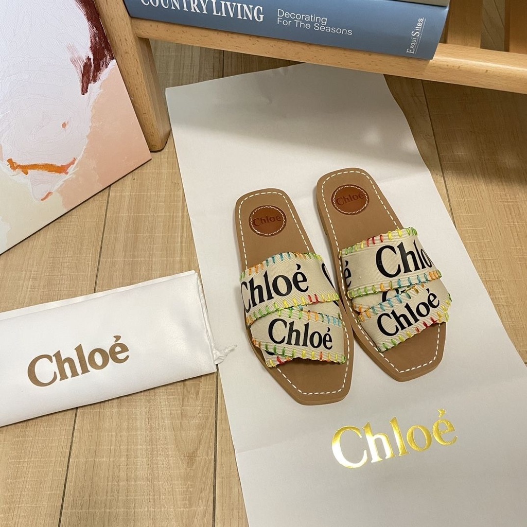 สุภาพสตรีปักด้าย Retro Flip-Flops Slip-On แฟชั่น Home Outing รองเท้าแตะลําลองรองเท้าแตะ