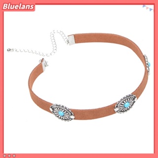 Bluelans สร้อยคอโชคเกอร์ ผ้ากํามะหยี่ ลายดอกไม้ สีเขียวขุ่น สไตล์โบโฮ สําหรับผู้หญิง