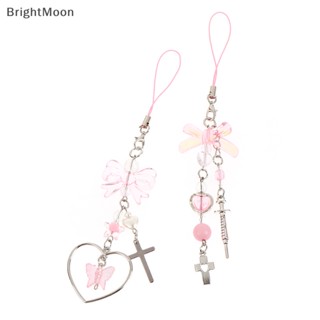 Brightmoon สายคล้องโทรศัพท์มือถือ ประดับโบว์ จี้รูปหัวใจน่ารัก สีชมพู สําหรับเด็กผู้หญิง Y2K