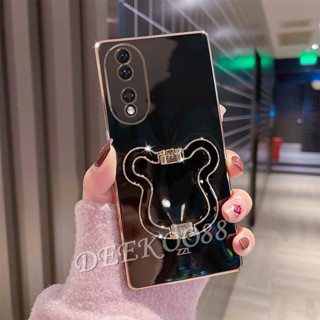 ใหม่ เคสโทรศัพท์มือถือ ชุบไฟฟ้า ลายหมีน่ารัก พร้อมขาตั้ง สําหรับ Honor 90 Lite Magic5 Pro X8a 4G 5G 2023 Honor90 Honor90Lite