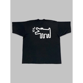 เสื้อยืดแขนสั้น ทรงหลวม ขนาดใหญ่ ลายศิลปิน Keith Haring Keith Haring สไตล์ยุโรป และอเมริกา