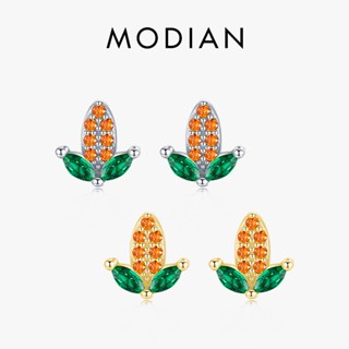 Modian ต่างหูสตั๊ด เงินสเตอร์ลิง 925 100% ประดับเพทาย รูปข้าวโพดน่ารัก แฟชั่น สําหรับผู้หญิง และเด็ก