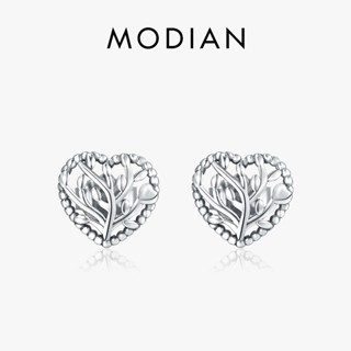 Modian ต่างหูสตั๊ด เงินแท้ 925 จี้รูปหัวใจ ใบไม้ กลวง เรียบง่าย สไตล์วินเทจ เครื่องประดับ สําหรับผู้หญิง 2020 Bijoux