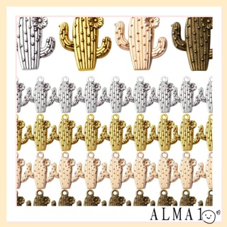 ALMA จี้ดอกไม้ ต้นกระบองเพชรโบราณ สีเงิน โลหะผสม สีบรอนซ์ สีทอง สําหรับทําเครื่องประดับ DIY จํานวน 60 ชิ้น