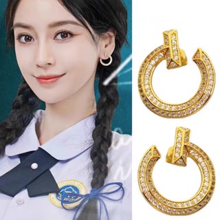 [พร้อมส่ง] Lets Run Angelababy Yang Ying ต่างหู ทรงกลม ประดับพลอยเทียม