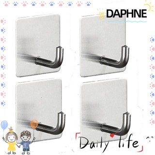 Daphne ตะขอสเตนเลส มีกาวในตัว ไม่ต้องเจาะ สีขาว สีเงิน แข็งแรง สําหรับห้องครัว 4 ชิ้น