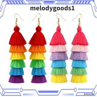 Melodygoods1 ต่างหูระย้า ห้อยพู่ยาว สีรุ้ง สไตล์โบฮีเมียน สําหรับผู้หญิง