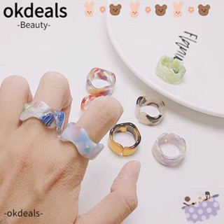 Okdeals แหวนอะซิเตท รูปคลื่นเรขาคณิต ปรับได้ เครื่องประดับ ของขวัญ