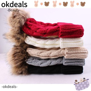 OKDEALS หมวกบีนนี่ ผ้าขนสัตว์ถักโครเชต์ ขนสัตว์นุ่ม สําหรับผู้หญิง