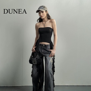 Dunea เสื้อครอปท็อป เปิดไหล่ เข้ารูป แฟชั่นสําหรับผู้หญิง