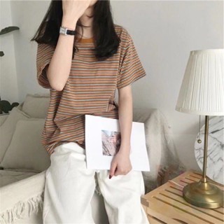 👩‍❤️‍👩Kiddee👨‍👨‍👧‍👧👕เสื้อยืดคอกลม ลายทาง สไตล์ วินเทจ M-2XL มี 3 สี #9304