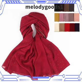 Melodygoods1 ผ้าคลุมไหล่ ผ้าพันคอ ผ้าซาติน ผ้าชีฟอง แบบนิ่ม ประดับเพชร 70*180 ซม. สําหรับผู้หญิงชาวมุสลิม