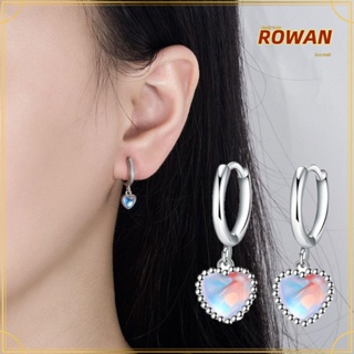 Rowans ใหม่ ต่างหูห่วงเงิน จี้รูปหัวใจ ประดับมูนสโตน เครื่องประดับ ของขวัญ สําหรับผู้หญิง 2 ชิ้น