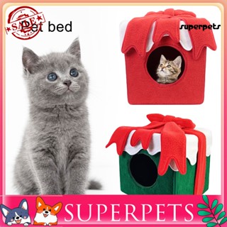 Superpets กล่องของขวัญคริสต์มาส ผ้าสักหลาด ทรงสี่เหลี่ยม ขนาดใหญ่ พับได้ ให้ความอบอุ่น แฟชั่นฤดูใบไม้ร่วง สําหรับสัตว์เลี้ยง สุนัข แมว