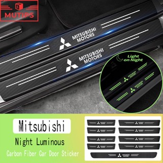 Mitsubishi 9 ชิ้น ป้องกันรอยขีดข่วน สําหรับติดประตูรถยนต์ เรืองแสง สติกเกอร์คาร์บอนไฟเบอร์ Triton Grandis Attrage Mirage Outlander Pajero Sport ASX Xpander Cross