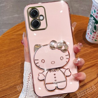 เคสโทรศัพท์มือถือ ซิลิโคน ลายแมวน่ารัก พร้อมกระจกแต่งหน้า ขาตั้งหมุนได้ สําหรับ VIVO Y27 Y78 4G 5G Y02t 2023