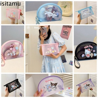 Isitaft Kuromi กระเป๋าเครื่องสําอาง ผ้าตาข่าย แบบใส ลายการ์ตูน Cinnamoroll My Melody สําหรับเด็กผู้หญิง