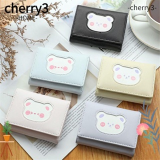 Cherry3 กระเป๋าสตางค์ หนัง PU สามพับ ลายหมีน่ารัก สําหรับผู้หญิง