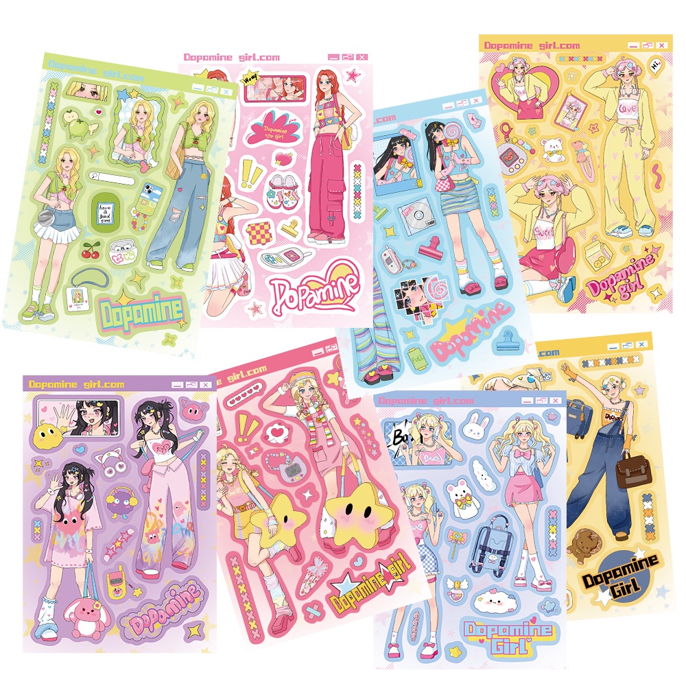 สติกเกอร์ ลาย Dopamine Girl Wear Guka DIY สําหรับติดตกแต่งหมวกกันน็อค จักรยาน 8 ชิ้น
