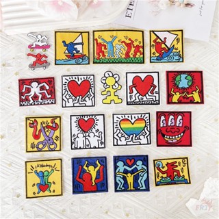 ♚ แผ่นแพทช์เหล็ก ลายกราฟฟิติ Keith Haring 03 สไตล์สตรีท ♚ แผ่นแพทช์ รีดติดเสื้อ ลายแบรนด์แฟชั่น DIY 1 ชิ้น