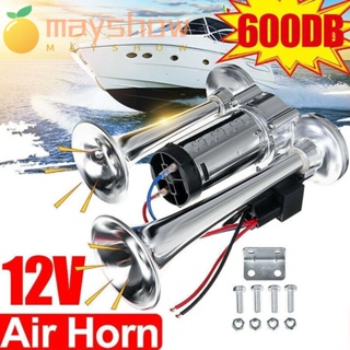 Mayshow แตรทรัมเป็ตคู่ 600dB 12V อเนกประสงค์ ทนทาน สําหรับรถยนต์ รถบรรทุก รถตู้ เรือ รถไฟ รถจักรยานยนต์