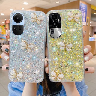 พร้อมส่ง ใหม่ เคสโทรศัพท์มือถือ ซิลิคอนนิ่ม ใส ปิดด้านหลัง ลายผีเสื้อ 3D แต่งกลิตเตอร์ ระยิบระยับ แฟชั่น สําหรับ OPPO Reno10 Pro Reno 10 Pro+ Plus 5G 2023