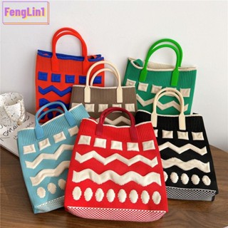 Fengling กระเป๋าถือ กระเป๋าช้อปปิ้ง ออกแบบเฉพาะ ลําลอง สีพื้น ผูกปม กระเป๋าข้อมือ