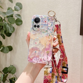 เคสโทรศัพท์มือถือ แบบนิ่ม ลายดอกไม้สีชมพู พร้อมสายคล้อง และสายคล้อง สําหรับ OPPO Reno 10 Pro+ Pro 8 8T 5G A78 A58 A98 A17 A17K 4G Reno10Pro