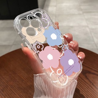 หุ้นไทย✅เคสที่เข้ากันได้กับขอบโค้งหยัก for iPhone 11 14 13 12 Pro Max XR 7 8 Plus XS Max การ์ตูนดอกไม้ทาสีปกโทรศัพท์อ่อน