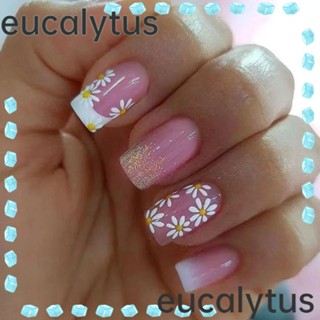 Eucalytus1 เล็บปลอมแฟชั่น ทรงสี่เหลี่ยม ลายดอกทานตะวัน ถอดออกได้ สําหรับผู้หญิง