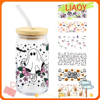 Liaoy สติกเกอร์ ลายผีฮาโลวีน Dtf ทนความร้อนสูง กันน้ํา DIY สําหรับติดตกแต่งขวดแก้ว