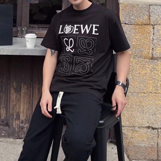 Loew เสื้อยืดคอกลม แขนสั้น ผ้าฝ้ายแท้ ทรงหลวม สไตล์สตรีท เหมาะกับฤดูร้อน สําหรับผู้ชาย 2023