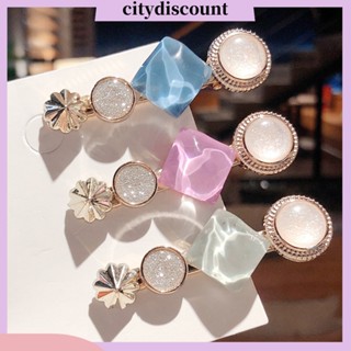 &lt;citydiscount&gt; กิ๊บติดผมควอตซ์ ลายดอกไม้ ประดับชิมเมอร์ ทรงสี่เหลี่ยม แฟชั่นสําหรับผู้หญิง