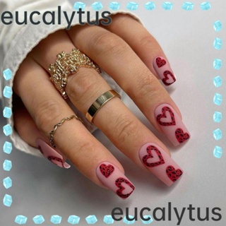 Eucalytus1 เล็บปลอมแฟชั่น หัวเหลี่ยม ยาวปานกลาง แบบเต็มเล็บ สไตล์ฝรั่งเศส สําหรับเด็กผู้หญิง