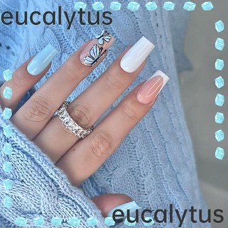 Eucalytus1 เล็บปลอม ลายผีเสื้อ สีขาว ถอดออกได้ สําหรับตกแต่งเล็บ 24 ชิ้น