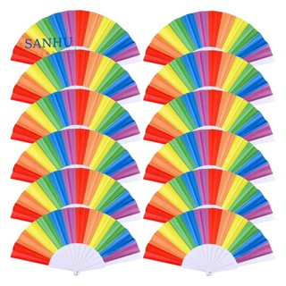 พัดมือถือ แบบพับได้ สีรุ้ง สําหรับงานปาร์ตี้ เต้นรํา LGBT 10 แพ็ค