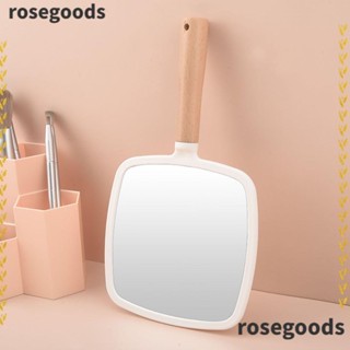 Rosegoods1 กระจกแต่งหน้า แบบมือถือ ทําจากไม้ ขนาดพกพา สีขาว