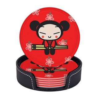 Pucca ที่รองแก้วหนัง ทรงกลม กันเปื้อน และป้องกันน้ําร้อนลวก สําหรับร้านอาหาร ห้องครัว สํานักงาน และอื่น ๆ 6 ชิ้น