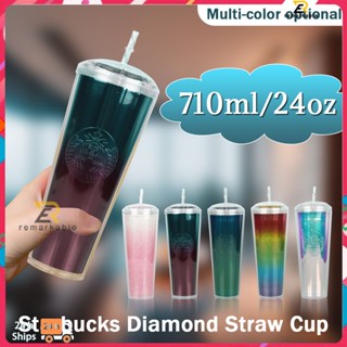 Ready stock Diamond Studded Double Wall Tumbler 710ml/24oz With Straw And Logo Starbucks Cup นำกลับมาใช้ใหม่ได้