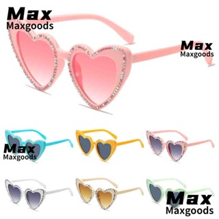 Maxg แว่นตากันแดด รูปหัวใจ ป้องกัน UV400 ประดับเพชร สไตล์ฮิปฮอป สําหรับผู้หญิง