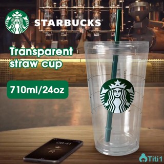 แก้วสตาร์บัค Classic Straw Cup Cold Cup Cold Cup Double Plastic Cup Transparent Straw Cup 473 /710 Ml TH1