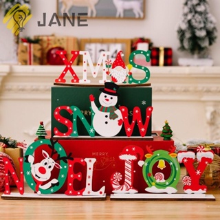 Jane เครื่องประดับคริสต์มาส ตุ๊กตาหิมะ ซานต้า ไม้ Merry Christmas