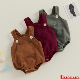 Babybaby- บอดี้สูท แขนกุด ผ้าลูกฟูก สีพื้น มีกระเป๋า สายรัด