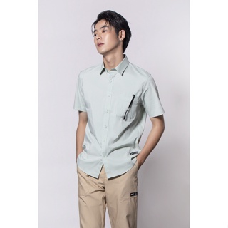 ESP เสื้อเชิ้ตแขนสั้นแต่งกระเป๋า ผู้ชาย สีเขียว | Short Sleeve Shirt with Front Pocket | 03737