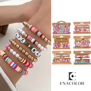 Enacolor ชุดสร้อยข้อมือลูกปัดดินโพลิเมอร์ ยืดหยุ่น ลายตัวอักษรหน้ายิ้ม สไตล์วินเทจ