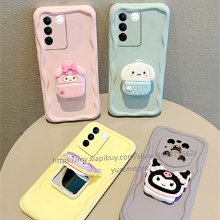 พร้อมส่ง ใหม่ เคสโทรศัพท์มือถือ ซิลิโคนนิ่ม พร้อมกระจก ลายการ์ตูน สีมาการอง สําหรับ VIVO V27e V27 V25 Pro V23 V23e Y30 IQOO Z7 Z7x 5G 4G เคส Phone Case