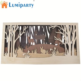 Lumiparty กวาง กวาง กระต่าย 3d ไม้ ป่า เครื่องประดับ หลายชั้น สัตว์ป่า ภาพศิลปะ สําหรับบ้านกวาง