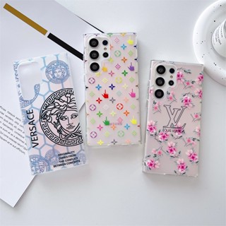 Ver- เคสโทรศัพท์มือถือแบบแข็ง ลายดอกไม้สีชมพู พร้อมสายคล้องมือ สําหรับ Samsung Galaxy S23 Ultra S23+ S22 Ultra S22Plus S22 S23 5G